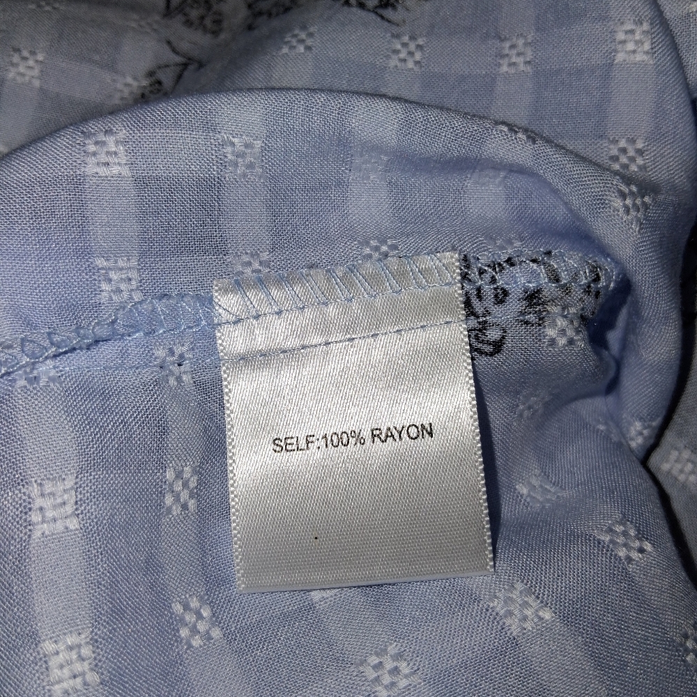 JANE+DELANCEY size S Sky Blue Button Down Shirt with Cat Design 100% Rayon - Picture 11 of 16